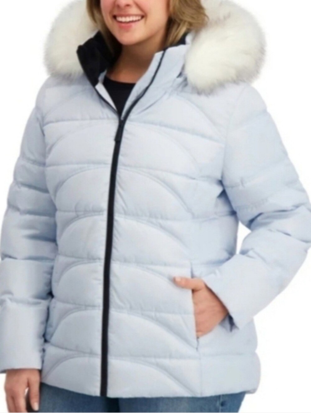 NEW! Nautica Light Blue Hooded Water Resistant Puffer Coat Size M